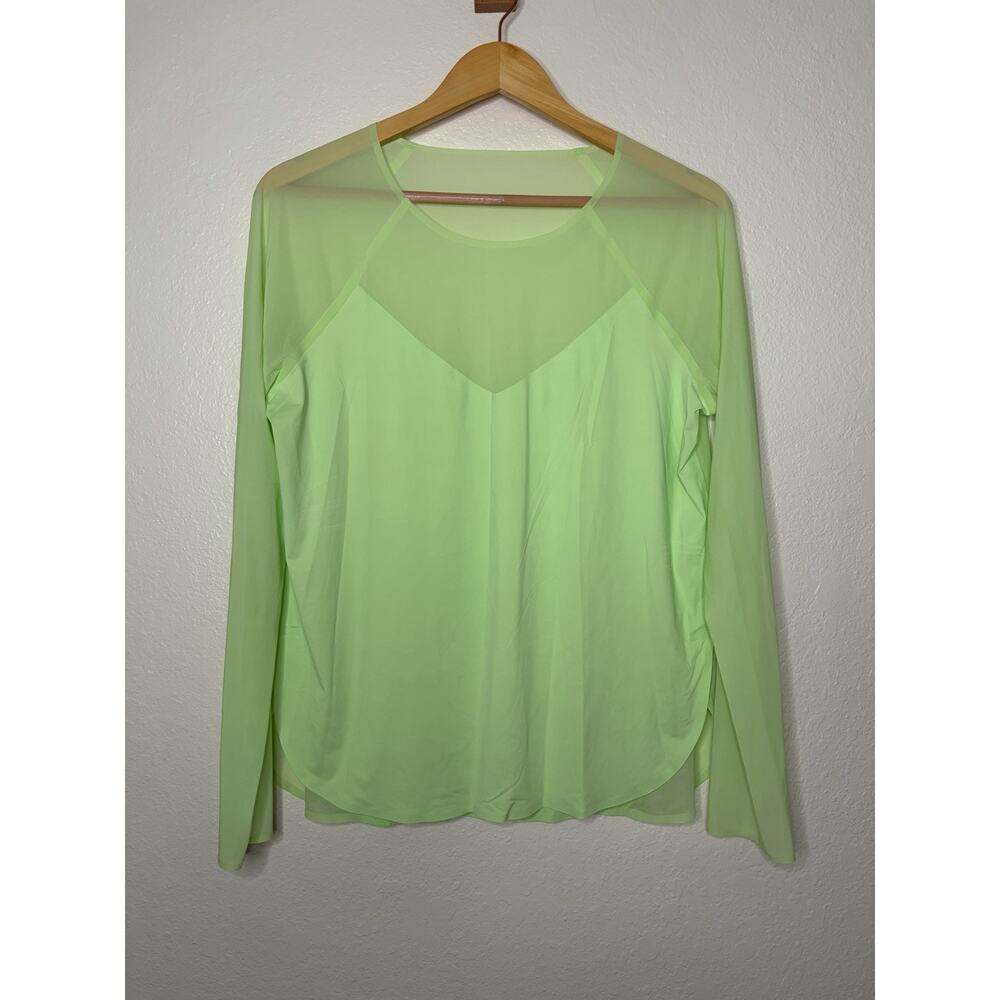 Athleta Neon Green Speedwork Long Sleeve Performance Top Sheer Mesh Panels Sz M